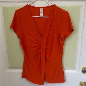 (2060) Mark Elegant Orange V-Neck Women's Top, Size: Small